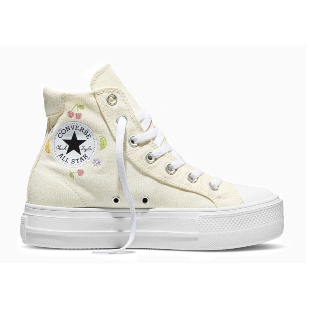 Converse Women’s Day One Platform High Top Sneakers Egret Fruit Print Size 7.5
